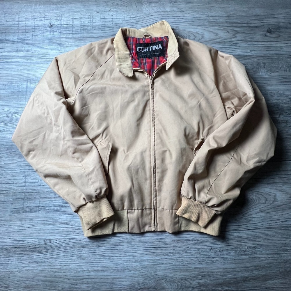 Cortina Harrington Jacket Mens Medium Tan Vintage Plaid Lined Bomber Zip Up R95